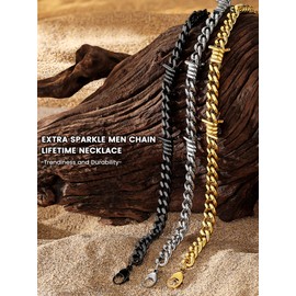 Men Barbed Wire Necklace 7mm Thick Heavy Stainless Steel Chain for Men, Gothic Punk Men Cuban Link Chain Choker Necklace 16 Inch