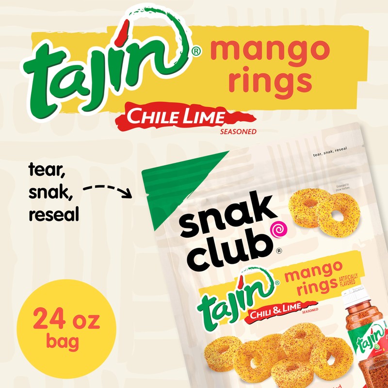 Snak Club Tajin Mango Rings Gummy Candy, Fruit Candy Gummies