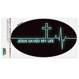 Jesus Saved My Life EKG Heart Rate Pulse Religious Christian Automotive Car Refrigerator Locker Vinyl Euro Oval Magnet