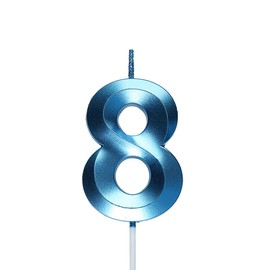 Qj-solar 2.76 inch Blue 8 Birthday Candles,3D Number 8th Cake Topper for Birthday Decorations No 18 81 82 83 84 85 86 87 88 89