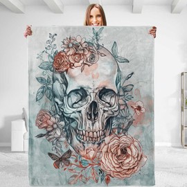 dhakalrlde for Skull & Flower Plush Flannel Blanket – Soft, Comfy & Lightweight – Warm, Fuzzy, Throw Blanket for Couch, Outdoor Use Cozy Home Decor 50in×60in