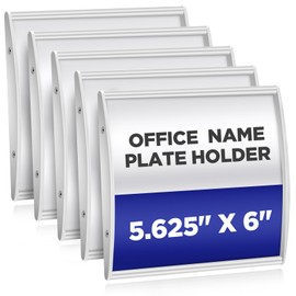 Yaocom Set of 5 Curved Name Plate Holder 5.625" x 6" Wall Mount Office Business Door Sign Holder Aluminum Sturdy Office Sign Frame with Adhesive Tape Film for Business Cubicle Custom Display, Silver