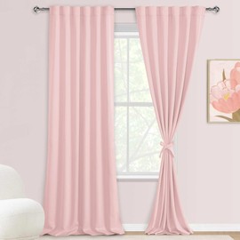 DWCN Blush Pink Blackout Curtains for Girls' Bedroom - Back Tab Tieable Thermal Insulated Drapes102 inches Room Darkening Window Treatments for Living Room, 52 x 102 Inch, Set of 2, Blush Pink