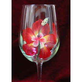 Hand Painted Wine Glasses - Hibiscus Red (Set of 2)