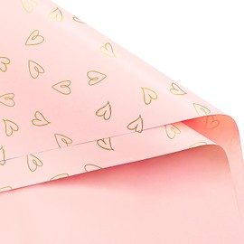 WRAPAHOLIC 20 Sheets Flower Wrapping Paper - 22.8 x 22.8 inch Gold and Pink Love Design Water-Resistant Floral Bouquet Wrapping Paper, Florist Supplies Packaging for Wedding Birthday Gift DIY