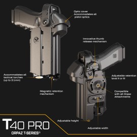 Orpaz T40 Springfield XD Holster with Light, Left-Handed Level II/Level III OWB Light Bearing Holster Compatible with Springfield XD, Lasers and Optics (T40 Pro Medium, Low-Ride)