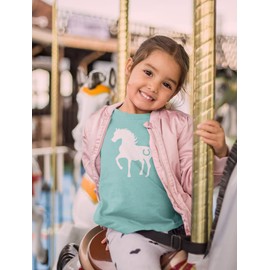 Horse Shirt for Girls Horseback Riding Equestrian Horseshoe Print Kids Girl's Fitted T-Shirt M (7-8) Chill Blue