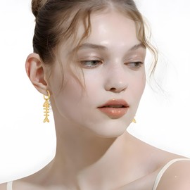 Gold Fish Bone Dangle Earrings for Women Gold Hoop Earrings Fashion Statement Beach Jewelry