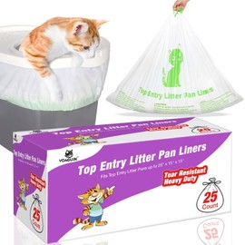 Cat Litter Box Liners Compatible with Top Entry Litter Pans Model, Heavy Duty Tear Resistant Large Litter Pan Liners 25 Count Drawstring Litter Liner Bags
