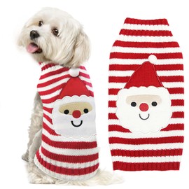 DOGGYZSTYLE Dog Christmas Sweater Xmas Pet Clothes Cute Striped Santa Claus Costume Holiday Puppy Cat Jumpers Outfits New Year Gifts for Small Medium Large Dogs (M, Red White Stripe Santa Claus)