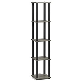 FURINNO Turn-S-Tube 5-Tier Corner Square Rack Display Shelf, French Oak Grey/Black