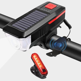 LEDHOLYT Rechargeable Solar Bike Lights, Night Ultra Bright Bicycle Lights Headlight and Back Taillight with Electric Bell, Easy to Install Waterproof, Road and Mountain LED Bike Lights