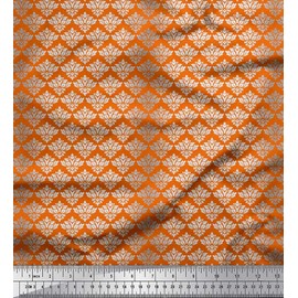Soimoi Orange Cotton Jersey Fabric Seamless Baroque Damask Decor Fabric Printed metre 58 Inch Wide