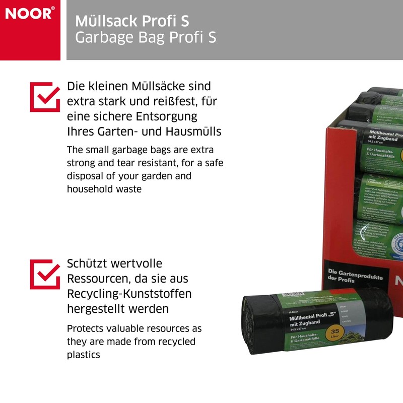 NOOR Müllsack Profi ‘S’ 35 L I Schwarze, recycelbare Müllsäcke