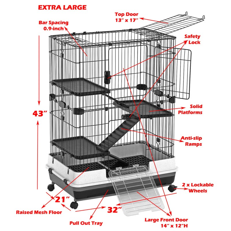 Mcage 4-Tiers Large Habitat On Wheel For Guinea Pig Hedgehog