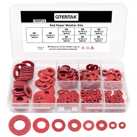 QTEATAK 8 Size M2 M2.5 M3 M4 M5 M6 M8 Red Steel Paper Fiber Flat Insulation Washers Assorted Kit with Box (280Pcs)