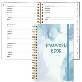 Simplified Password Book with Alphabetical Tabs - Small Pocket Size Password Keeper Journal Notebook for Computer & Website Logins, 4.5" x 6.2", Blue Watercolor
