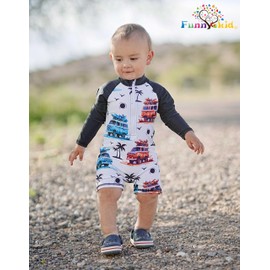 Funnycokid Swimsuit Baby Boys 3t Rash Guard Toddler Bathing Suit One Piece Swimwear Car 02 Zipper Sunsuit UPF 3-4T