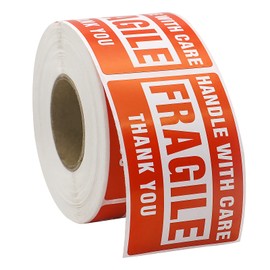 BOMEI PACK Mailer Pegatinas Frágiles para Envíos 3 pulgadas x 2 pulgadas Handle with Care Pegatinas Frágiles Etiquetas de Envío Pegatinas Fuertemente Adhesivas para Mudanzas (1 Rollo, 500 por Rollo)