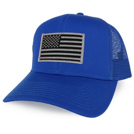 Armycrew XXL Oversize Black Grey USA Flag Patch Mesh Back Trucker Baseball Cap - Royal