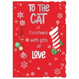 To The Cat Christmas Card - Baubles and Stocking with Silver Foil 7.25"x5.5"