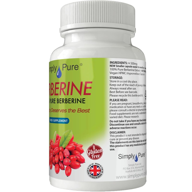 Simply Pure 100% Natural Berberine Capsules x 90, 500mg, Gluten