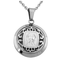 Hanessa - Engraved Zodiac Pendant Necklace, Made of Stainless Steel with Engraving on the Back Birthday or Christmas gift in silver or gold., Stainless Steel