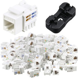 Tellegloww 75 Pack Cat6 Cable Rj45 Compatible with Keystone Jack Utp Modular Ethernet Jack Insert 90-Degree, and 1 Pcs Punch-Down Stand Punch Down Jack Adapter for Secure Connection