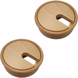 Gedotec Cable guide maple wood lacquered plain, 2 pieces round cable passages, cable box drill diameter 80 mm, cable guide for gluing into worktop, desk duct, cable passage