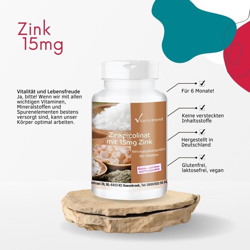 Zinc 15mg (Elemental Content) Hochdosiert Vegan Zinc Picolinate, Zinc No