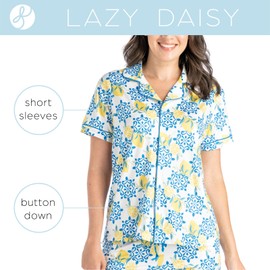 Hello Mello Lounge Short Sleeve Soft Pajama Top for Women - Sleepless in Santorini, Medium/Large