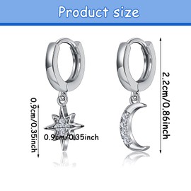 Drop Earrings for Women Girls, Dangle Earrings Womens Moon Star Dangle Silver Birthday Anniversary Christmas Jewellery Gift