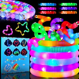 EOPUOZS Knicklicht Pop Tubes, 12 Stück LED Pop Tubes Fidget Toys, Bunt Sensorik Spielzeug Pop Röhren, Knicklichter Armbänder Party Deko Set, kindergeburtstag gastgeschenke, Festival Zubehör
