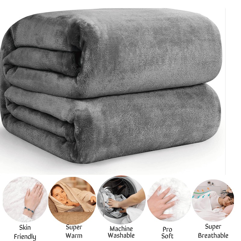funky gadgets Flannel Fleece Blanket Throw - Grey Soft Warm