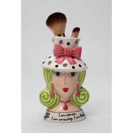 Cosmos Gifts I' am a Woman Lady Green Hair Makeup Brush Holder/Vase, 3 3/4" x 3 1/2" x 6 1/4" H, Multi-Colored