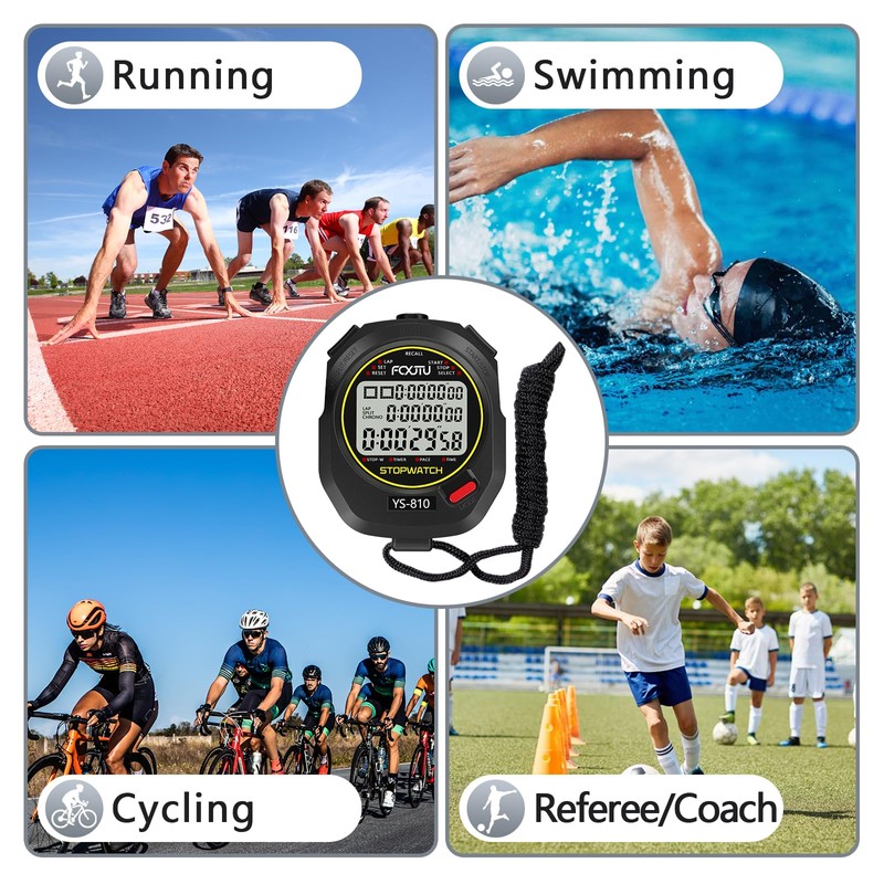 FCXJTU Sports Stopwatch Timer, 10Lap/Split Memory Digital Stop Watch Black