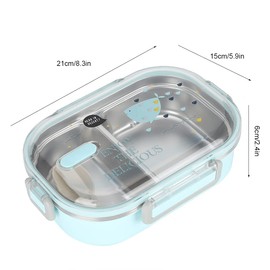 Brotdose Lunch Box Kinder, Bento Box mit 2 Fächern und Besteck, 650ml Tragbar Bento Box Lunchbox für Erwachsene Kinder, Schule Büro Picknick Reisen, 304 Edelstahl Liner(Blau)