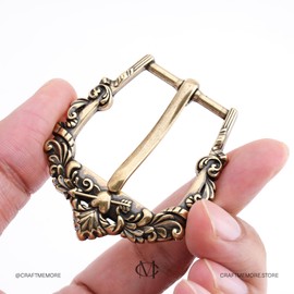 CRAFTMEMORE Vintage Belt Buckle – Baroque Floral & Heart Design for 1 Inch Belt Replacement DIY Leather Craft HRBK B15143 (Antique Brass)