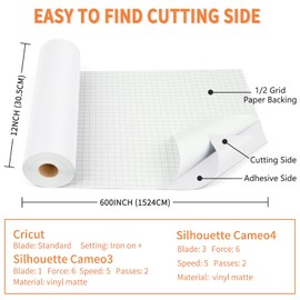 Matte White Permanent Vinyl for Cricut, Lya Vinyl Matte White 12" x 50Ft Permanent Adhesive Vinyl Roll for CRI-Cut, Silhouette Cameo, Vinyl Roll for Craft Cutter