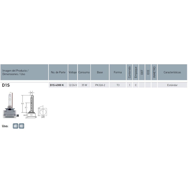 Hella D1S4300K Foco Xenón Standard en Caja con Instructivo Gráfico