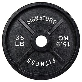 Signature Fitness Deep Dish 2-Inch Olympic Cast Iron Weight Plates with E-Coating, Black