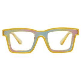 LJCZKA Quadratisch Blaulichtfilter Brille Damen Herren, Kristall Bling Dicker Rahmen Blaulichtbrille Eckig Anti-Müdigkeit Computerbrille für Gaming (Gelb)