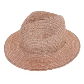 TOP HEADWEAR Fashion Wide Brim Metallic Glitter Straw Fedora Panama Hat - Rose Gold