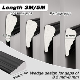 196” Wedge Weather Stripping Tape, Self-Adhesive Door Seal Strip for Soundproofing and Insulation, Window Draft Blocker Gap Filler Winter Insulation Tape Noise Blocker for Exterior Front Door (Black)