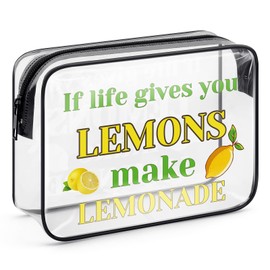 Lemon Travel Makeup Bag Inspirational Gift for Women Girls Lemon Lover Gift Lemon Gifts for Friends Sister Daughter Birthday Christmas Graduation Gifts Clear PVC Cosmetic Bag Zipper Toiletry Pouch