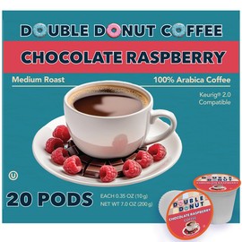 Double Donut Chocolate Raspberry Flavored Coffee Pods, Medium Roast Coffee, compatible with Keurig K Cups Brewers, 20 Count