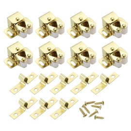 sourcing map 8Pcs Cabinet Latch Double Roller Catch, Lock Stop Catch Clamp Cabinet Closer Magnetic Closure Hardware for Cabinet Kitchen Closet Door, Gold