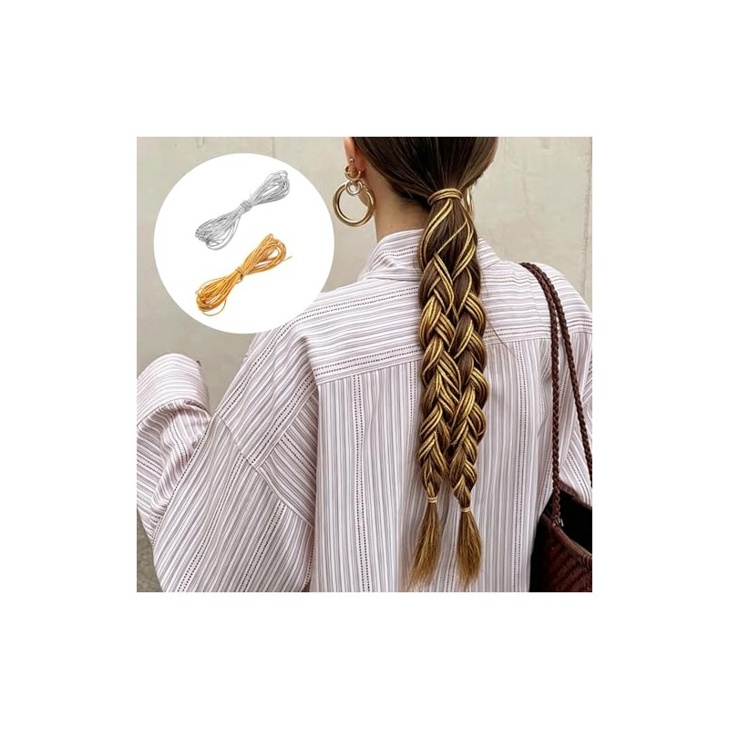 4PCS 5m Elastic Cords Dreadlock Braids Hair Accessories, Gold&Silver Wrap