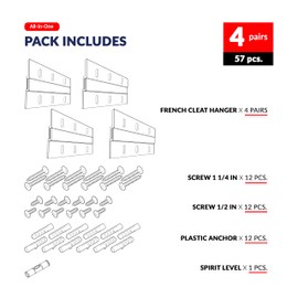 French Cleat Picture Hanger - 6 inch 4 Pairs - Aluminum Z Hanger Interlocking Wall Mounting Bracket Hardware Kit Z Clips for Hanging Wall Painting, Mirrors, Panels, Artwork, Cabinet, Whiteboard