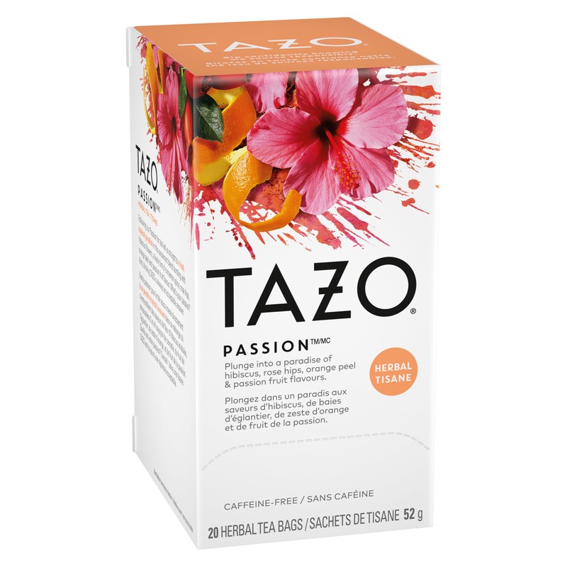 TAZO Passion Herbal Tea Bags, Hot or Iced, Caffeine Free,
